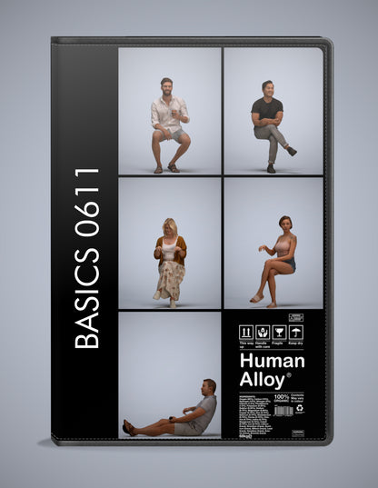 realistic 3D people sitting set, 5 render-ready models for V-Ray and Corona