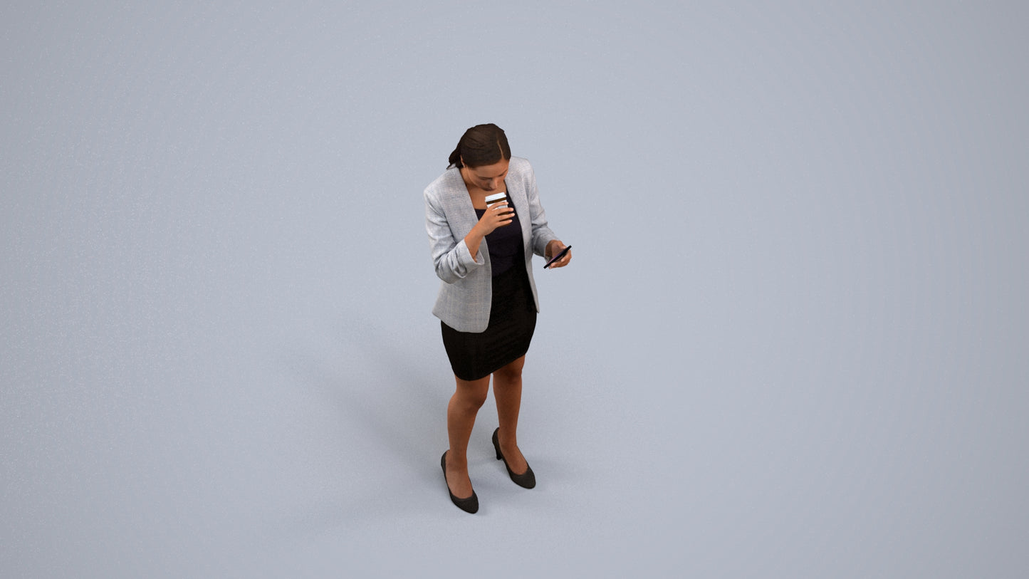 realistic 3D human woman business, archviz people FBX OBJ for Blender, back view render