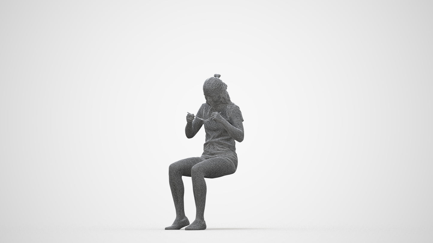 3D scanned girl kids casual, photorealistic archviz people for Enscape and SketchUp, wireframe back view
