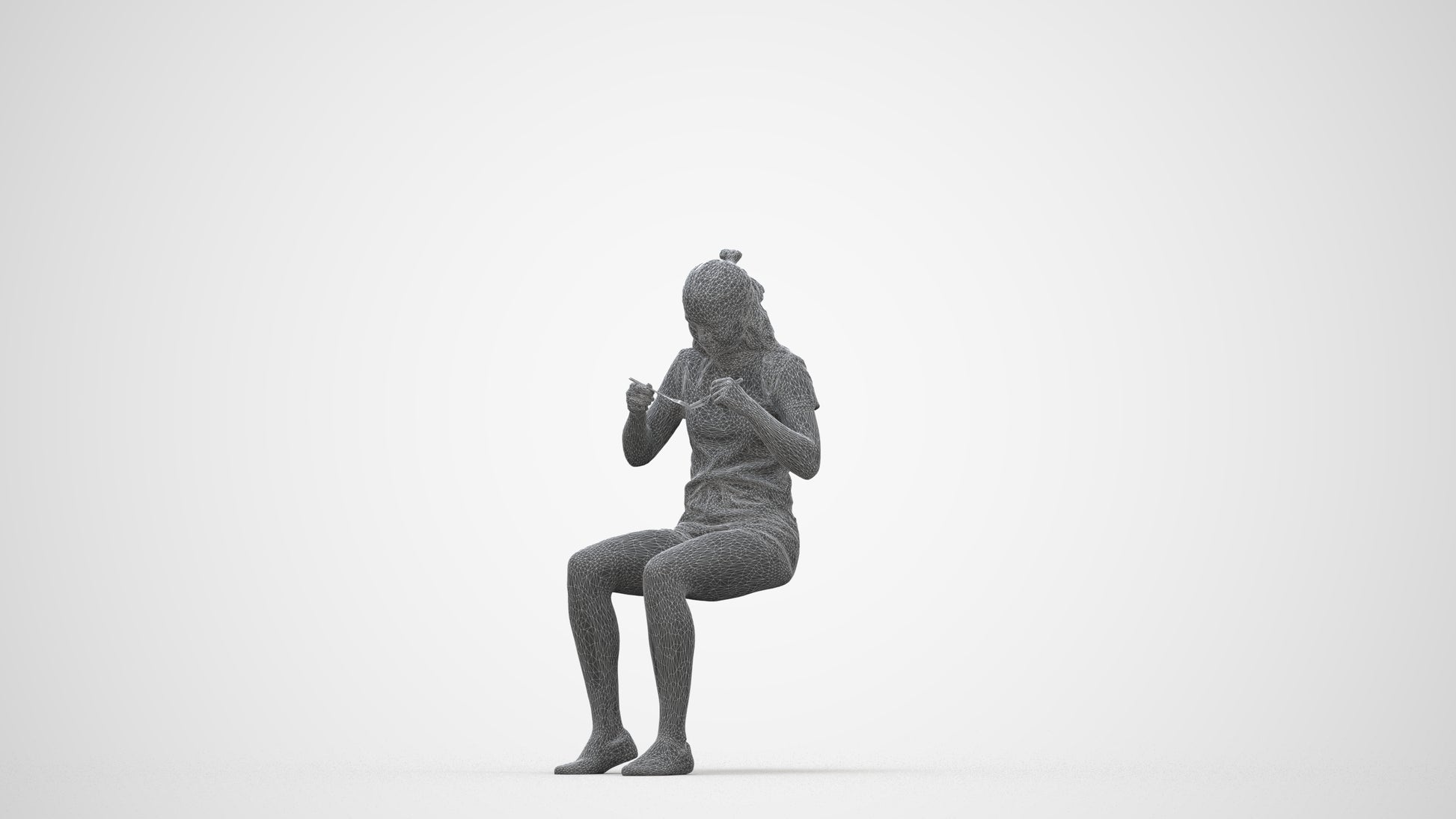 3D scanned girl kids casual, photorealistic archviz people for Enscape and SketchUp, wireframe back view