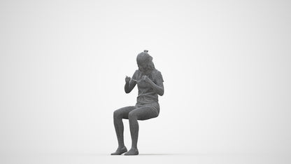 3D scanned girl kids casual, photorealistic archviz people for Enscape and SketchUp, wireframe back view