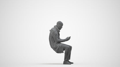 realistic 3D man casual sitting, scanned archviz people for Blender and 3ds Max, wireframe side view