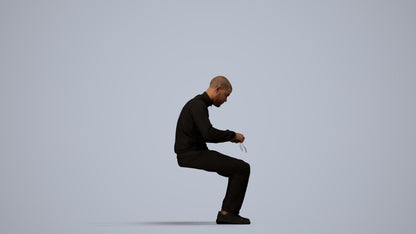 3D human model man casual sitting, photogrammetry scanned person for archviz, side view render