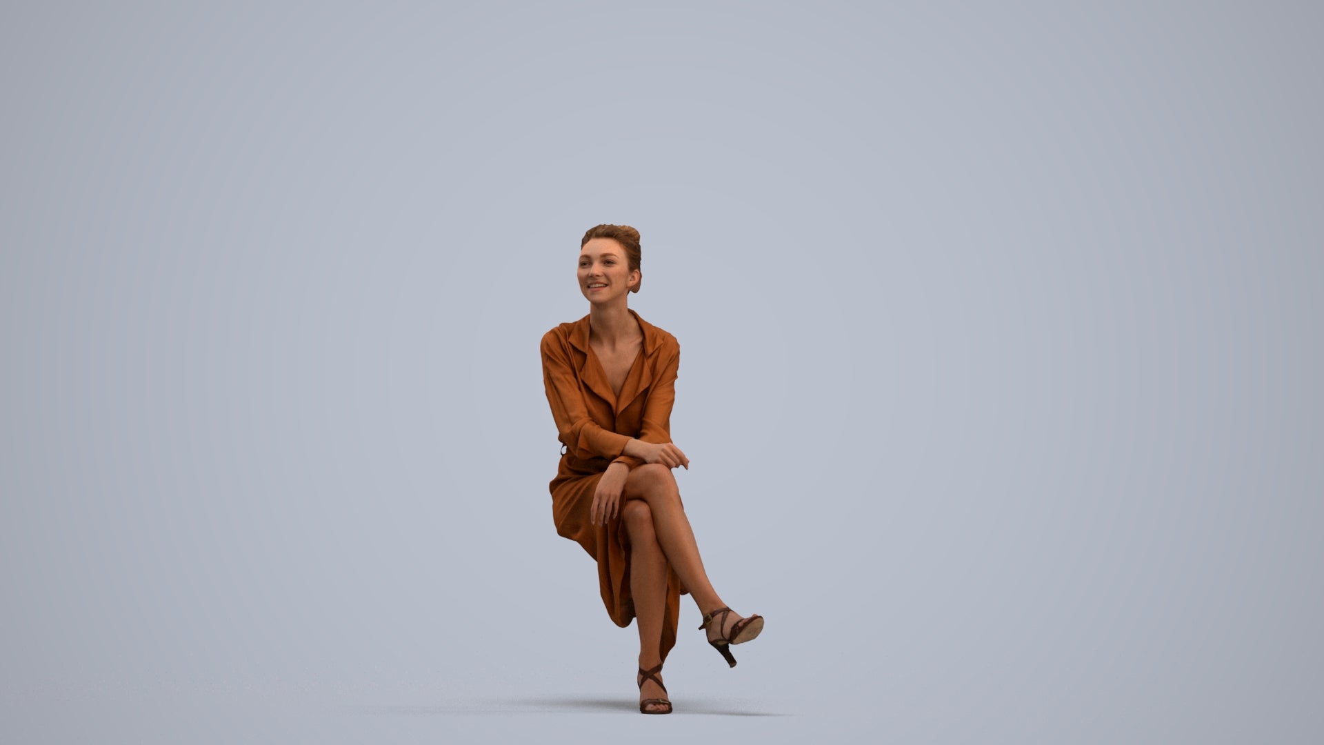 scanned 3D woman casual sitting, photogrammetry people for Enscape and V-Ray, standing pose render