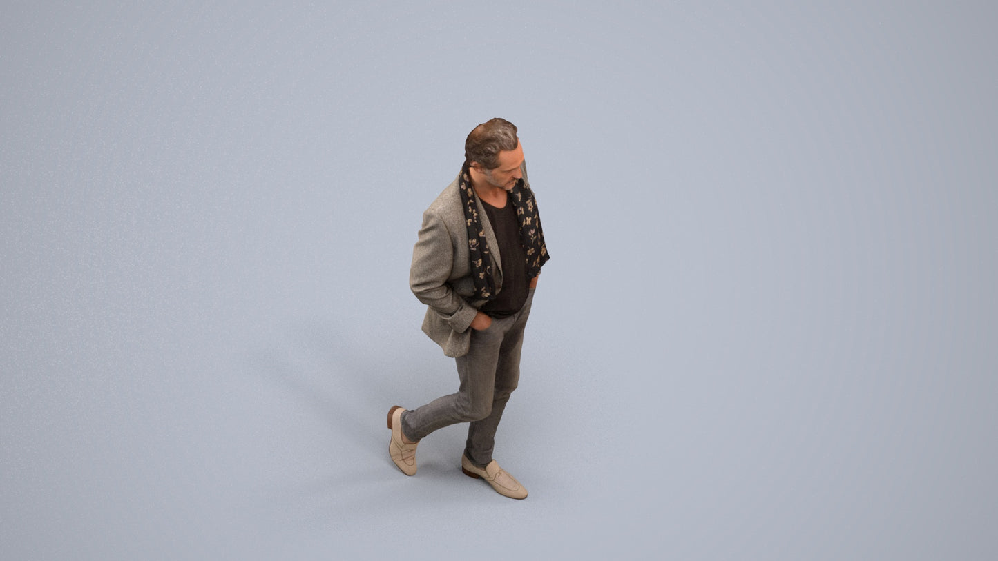 realistic 3D man business standing, scanned archviz people for Blender and 3ds Max, back view render