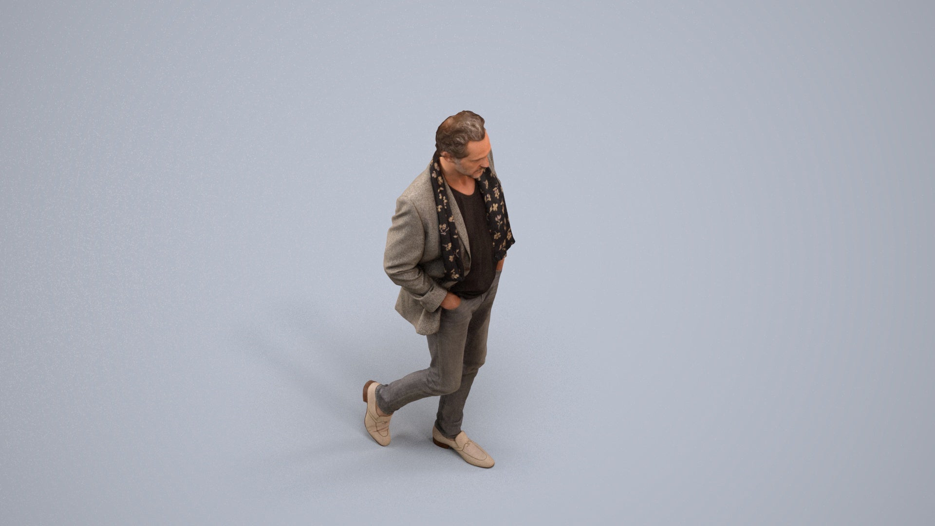 realistic 3D man business standing, scanned archviz people for Blender and 3ds Max, back view render