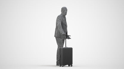 realistic 3D senior man business, scanned archviz people for Blender and 3ds Max, wireframe side view
