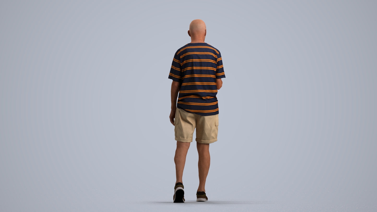scanned 3D senior man casual walking, photogrammetry people for Enscape and V-Ray, front view render