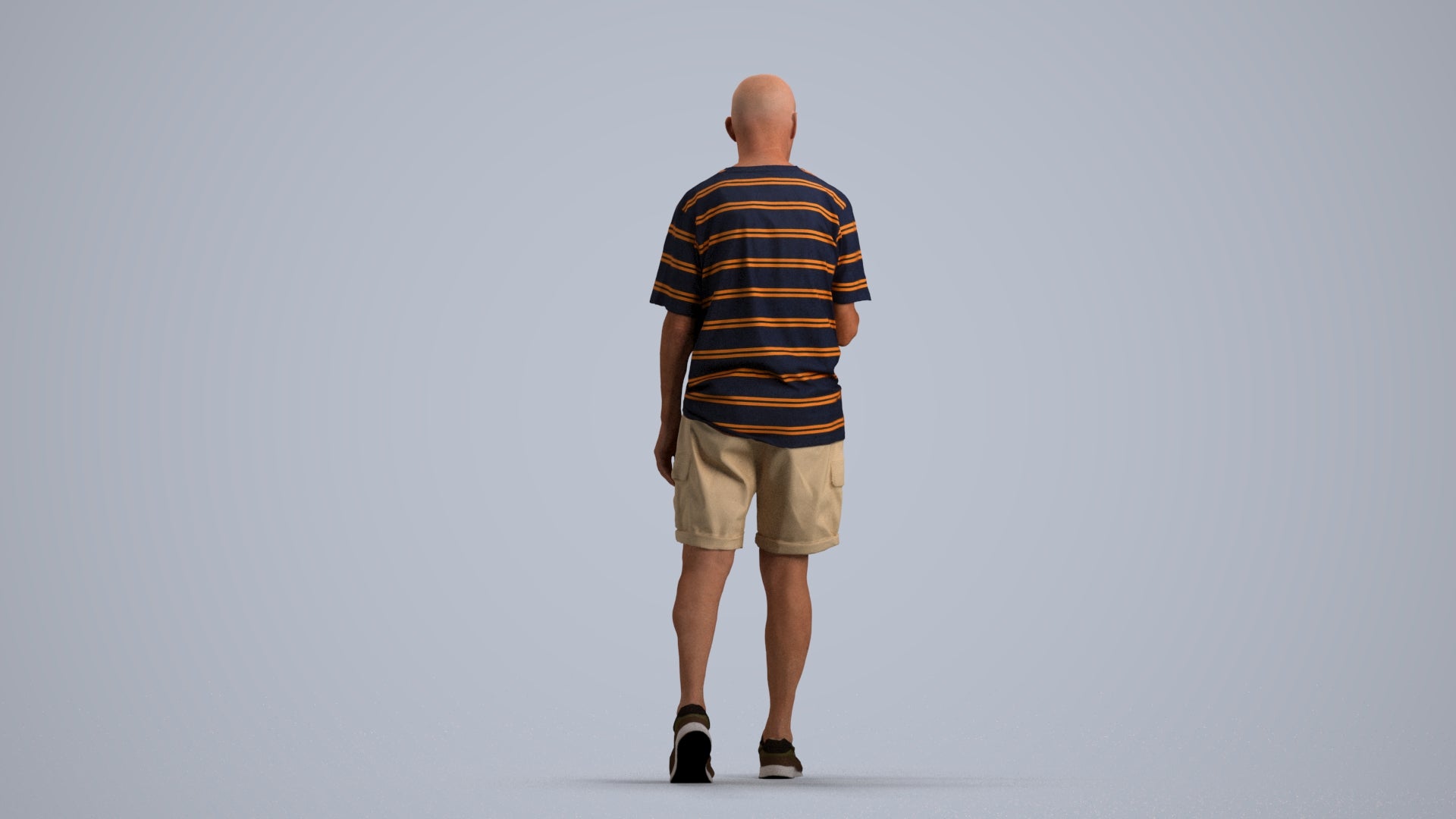 scanned 3D senior man casual walking, photogrammetry people for Enscape and V-Ray, front view render