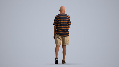 scanned 3D senior man casual walking, photogrammetry people for Enscape and V-Ray, front view render