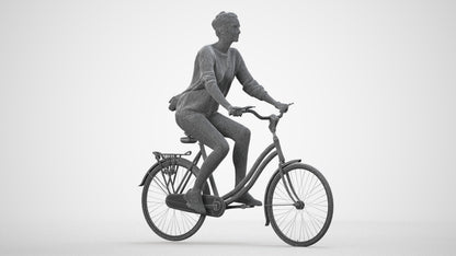 scanned 3D woman casual cycling, photogrammetry people for Enscape and V-Ray, wireframe side view