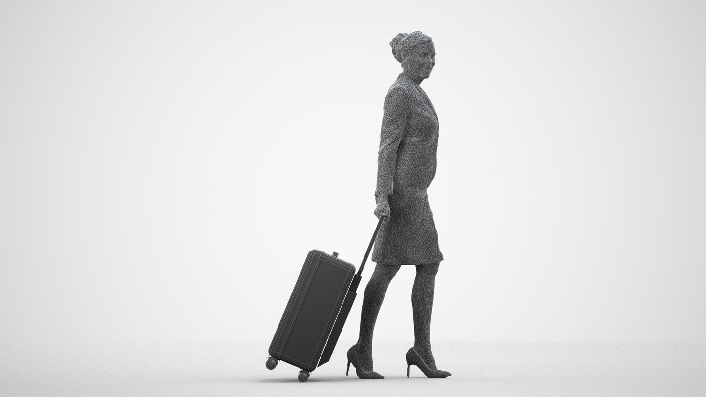 3D people model woman hospitality, scanned human for 3ds Max rendering, wireframe side view