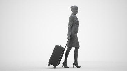 3D people model woman hospitality, scanned human for 3ds Max rendering, wireframe side view