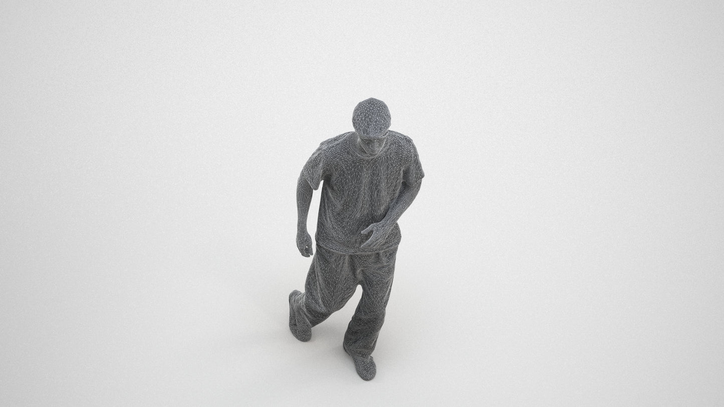 realistic 3D people man casual walking, render-ready for V-Ray and Corona, FBX OBJ, wireframe three-quarter view