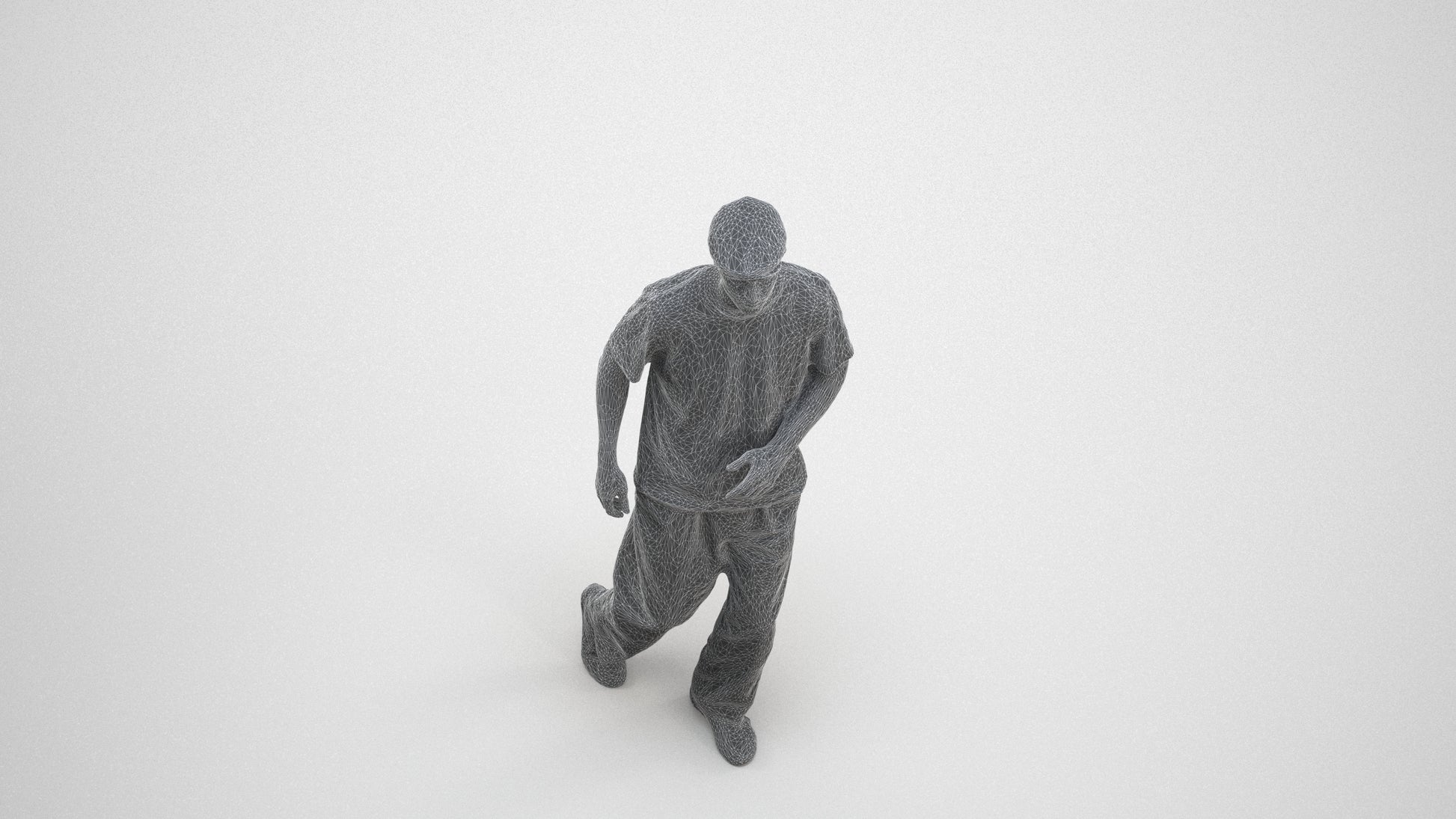 realistic 3D people man casual walking, render-ready for V-Ray and Corona, FBX OBJ, wireframe three-quarter view