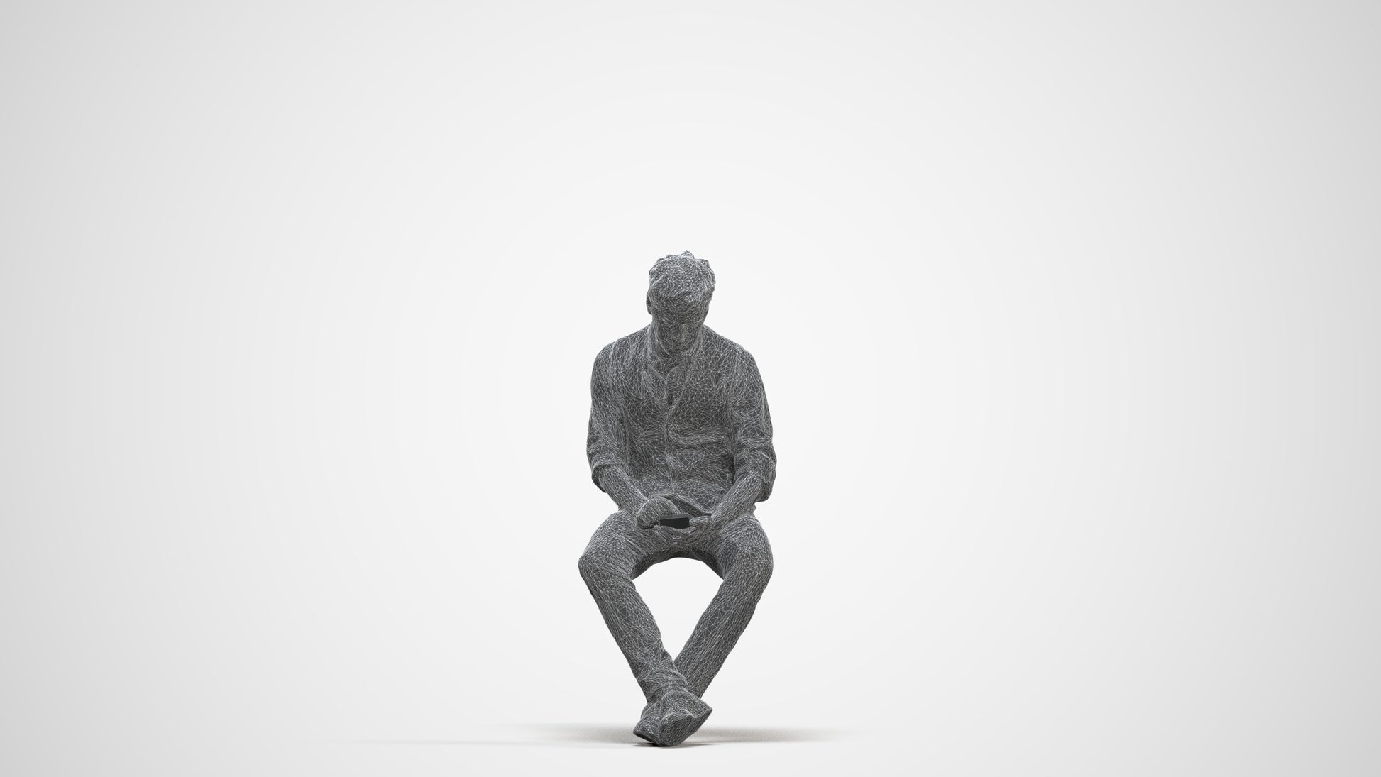 scanned 3D man casual sitting, photogrammetry people for Enscape and V-Ray, three-quarter front view render