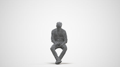 scanned 3D man casual sitting, photogrammetry people for Enscape and V-Ray, three-quarter front view render