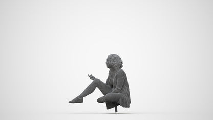 3D human model woman business sitting, photogrammetry scanned person for archviz, wireframe back view