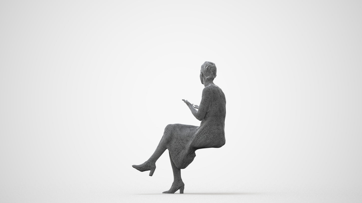 photogrammetry 3D woman business sitting, realistic human model archviz FBX, square thumbnail