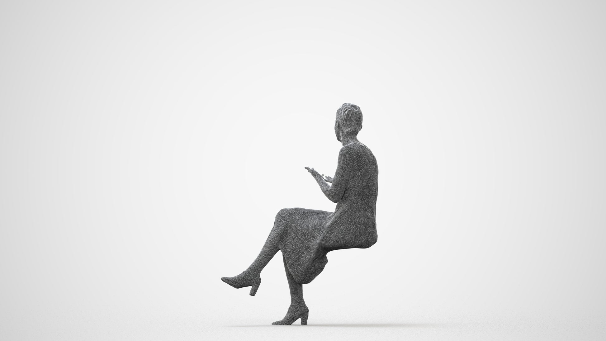 photogrammetry 3D woman business sitting, realistic human model archviz FBX, square thumbnail