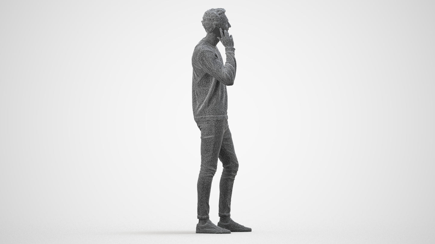 realistic 3D people man casual standing, render-ready for V-Ray and Corona, FBX OBJ, wireframe side view