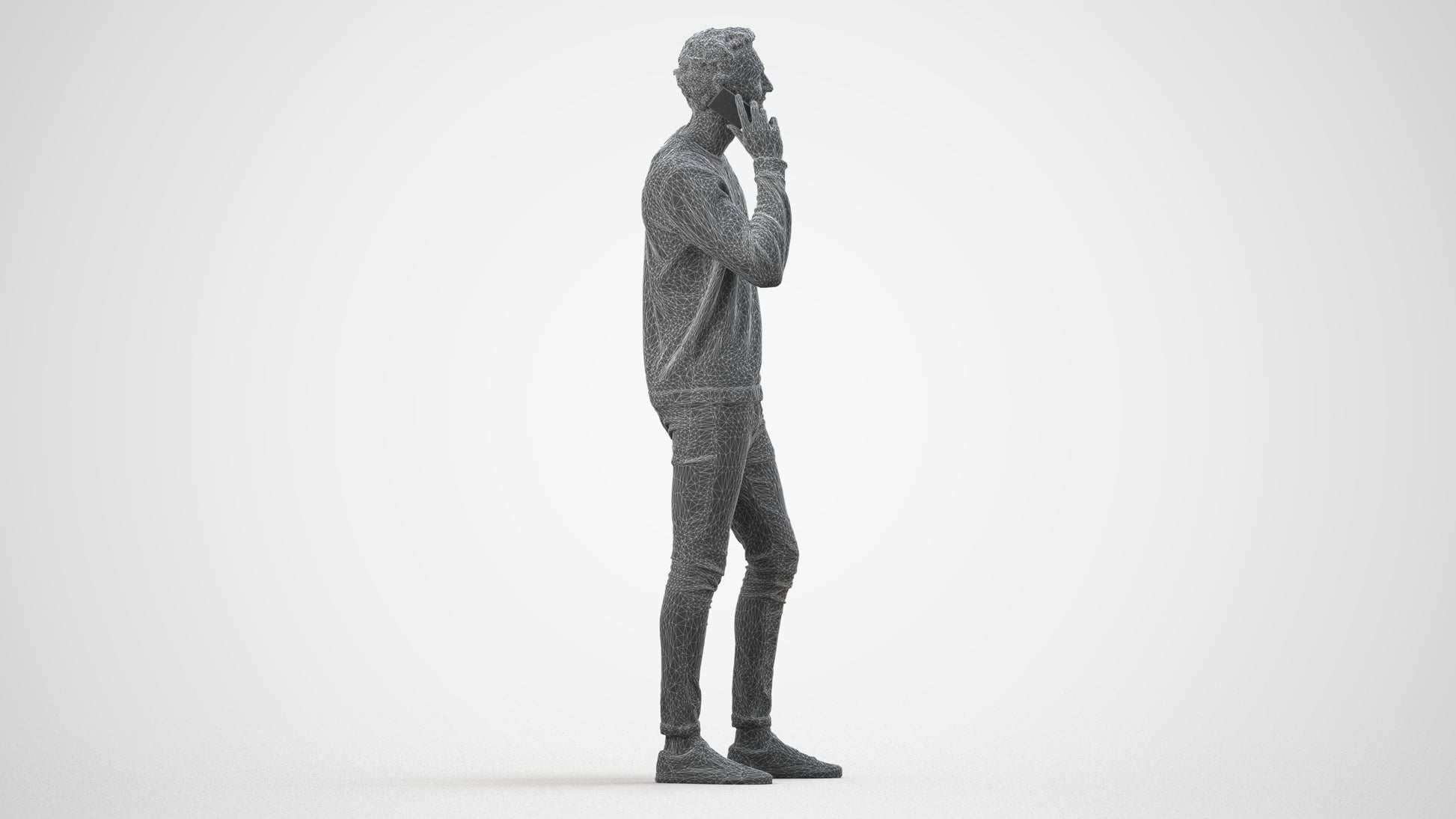realistic 3D people man casual standing, render-ready for V-Ray and Corona, FBX OBJ, wireframe side view