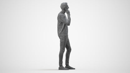 realistic 3D people man casual standing, render-ready for V-Ray and Corona, FBX OBJ, wireframe side view