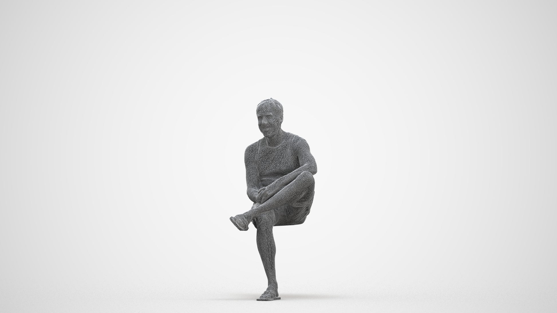 3D people model man casual sitting, scanned human for 3ds Max rendering, three-quarter front view render