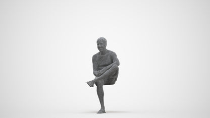 3D people model man casual sitting, scanned human for 3ds Max rendering, three-quarter front view render