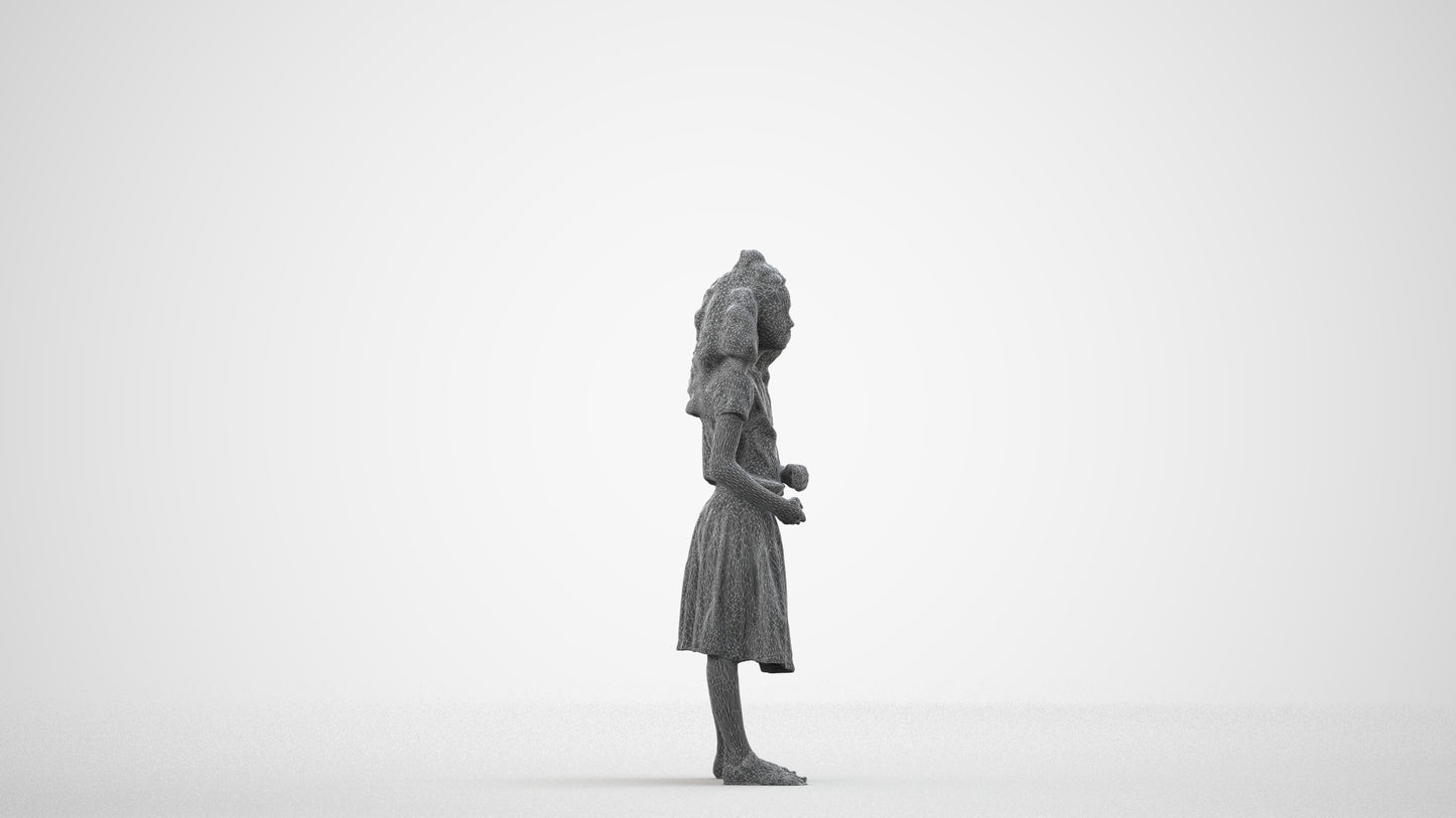 realistic 3D girl casual kids, scanned archviz people for Blender and 3ds Max, wireframe side view