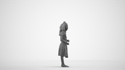 realistic 3D girl casual kids, scanned archviz people for Blender and 3ds Max, wireframe side view