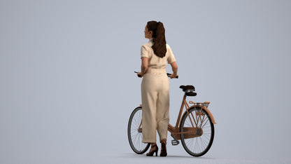 realistic 3D woman formal cycling, scanned archviz people for Blender and 3ds Max, front view render