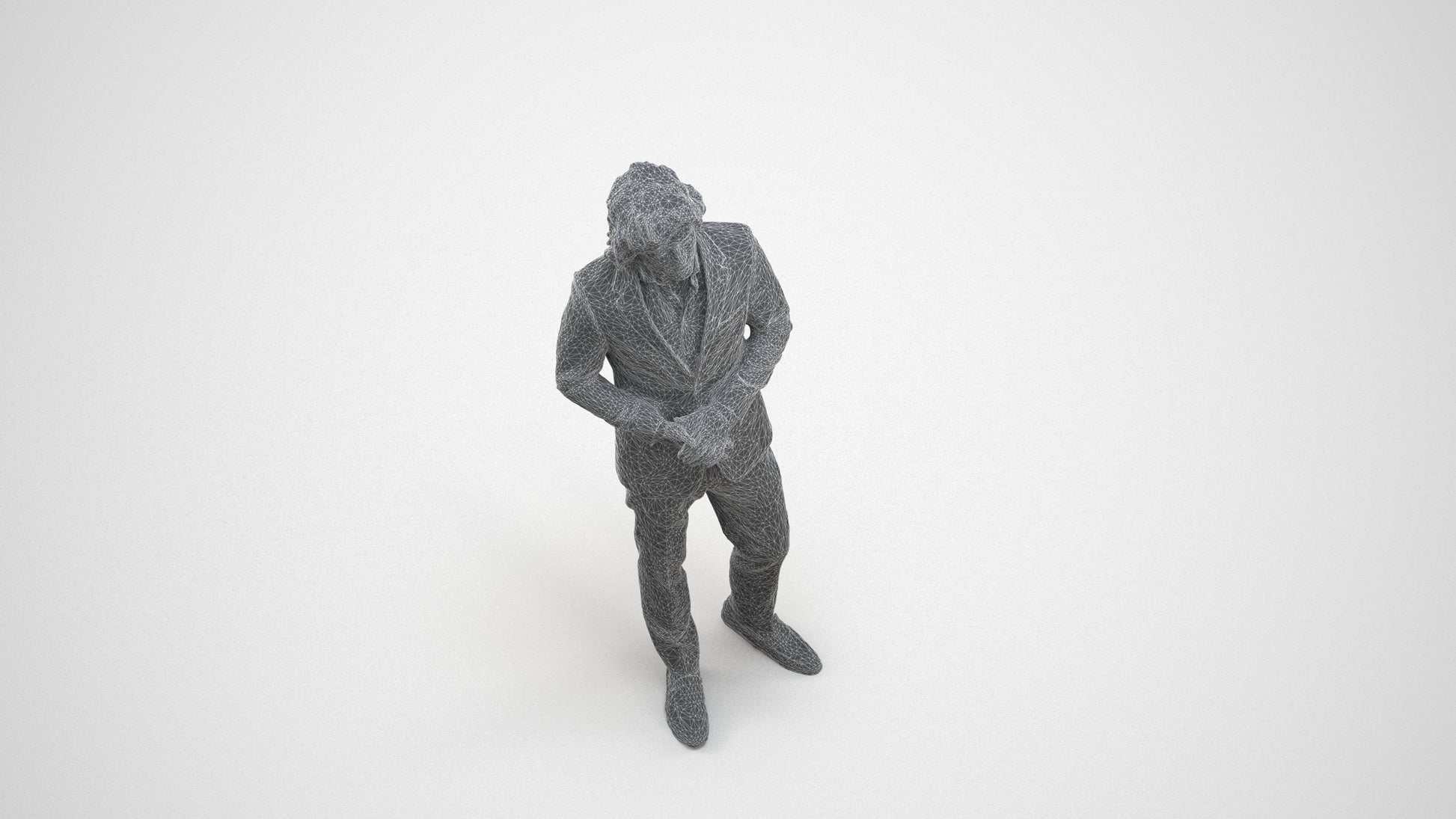 3D people model man business, scanned human for 3ds Max rendering, wireframe three-quarter view