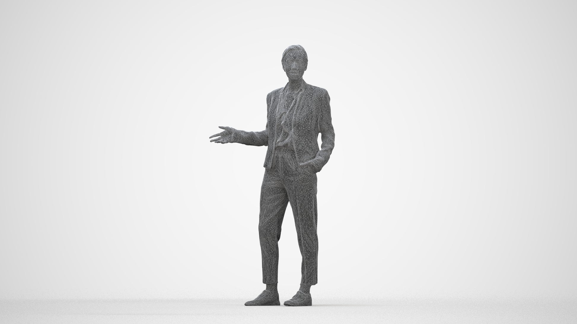realistic 3D people woman business standing, render-ready for V-Ray and Corona, FBX OBJ, wireframe back view