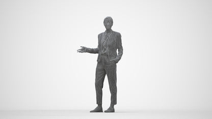 realistic 3D people woman business standing, render-ready for V-Ray and Corona, FBX OBJ, wireframe back view