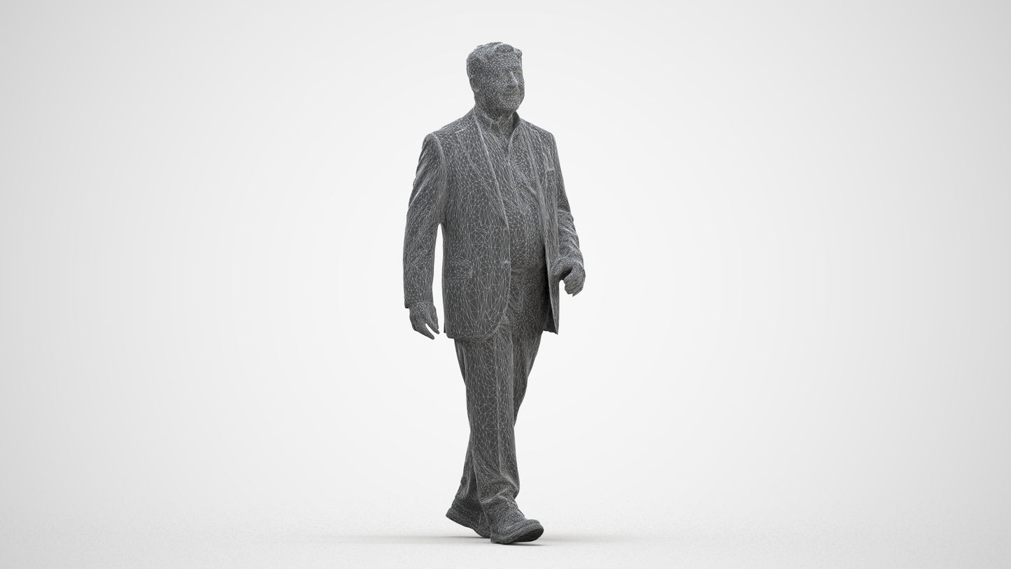 realistic 3D senior man business standing, scanned archviz people for Blender and 3ds Max, three-quarter front view render