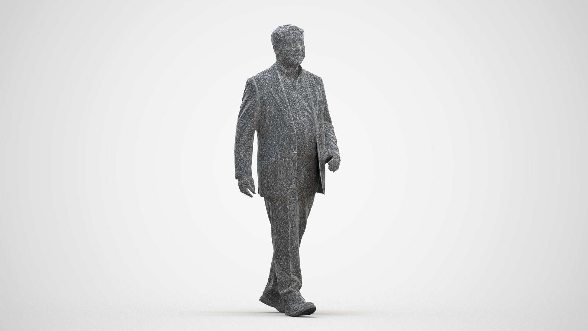 realistic 3D senior man business standing, scanned archviz people for Blender and 3ds Max, three-quarter front view render