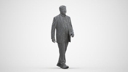 realistic 3D senior man business standing, scanned archviz people for Blender and 3ds Max, three-quarter front view render