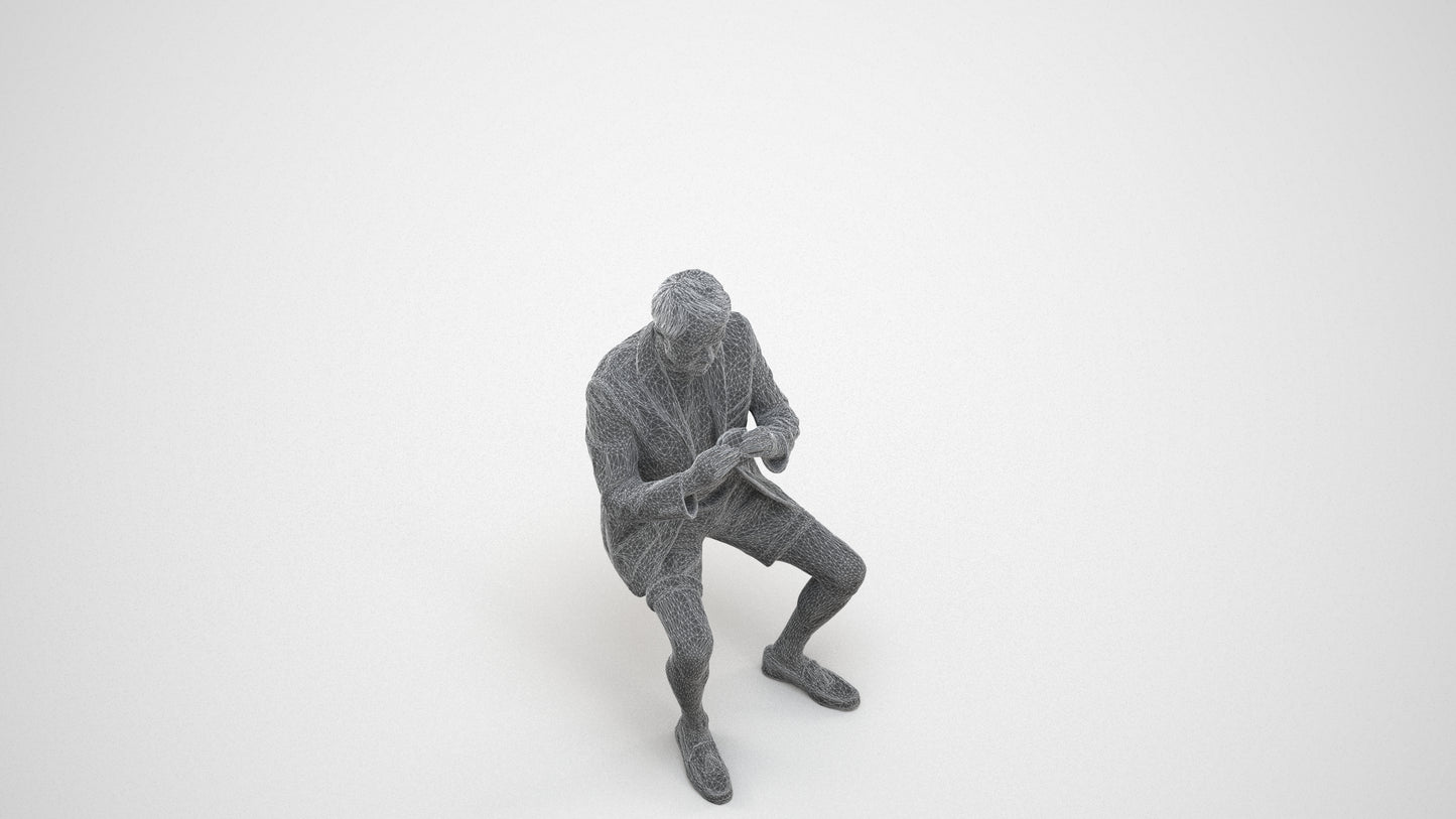 3D scanned man business, photorealistic archviz people for Enscape and SketchUp, wireframe three-quarter view