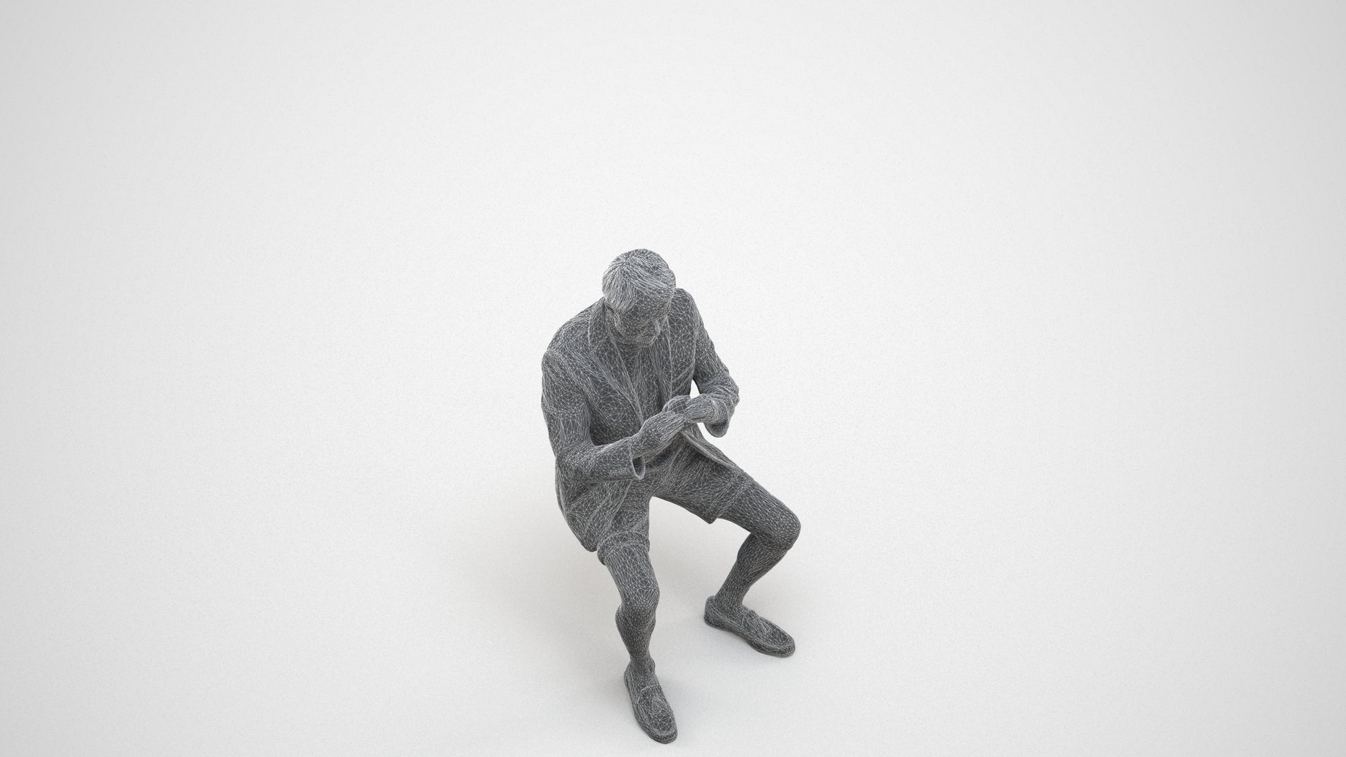 3D scanned man business, photorealistic archviz people for Enscape and SketchUp, wireframe three-quarter view