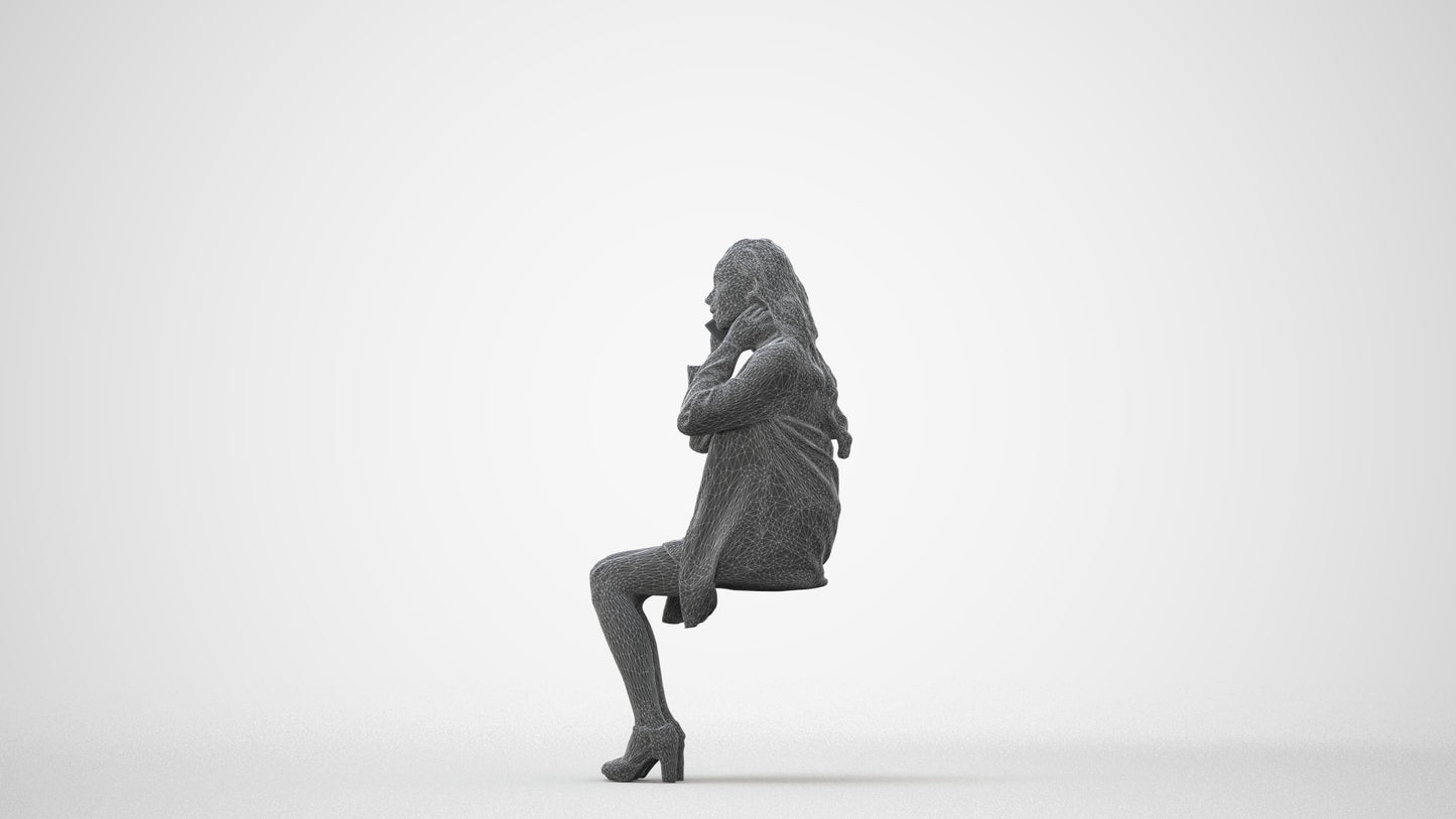 scanned 3D woman business sitting, photogrammetry people for Enscape and V-Ray, square thumbnail