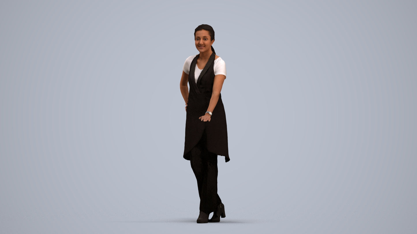 3D people model woman hospitality, scanned human for 3ds Max rendering, standing pose render