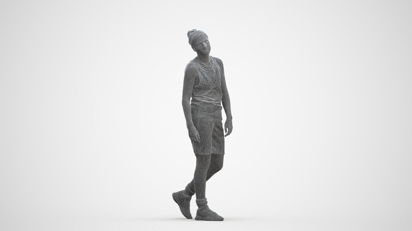 realistic 3D human woman sport, archviz people FBX OBJ for Blender, three-quarter front view render