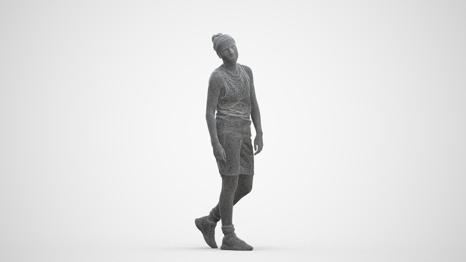 realistic 3D human woman sport, archviz people FBX OBJ for Blender, three-quarter front view render