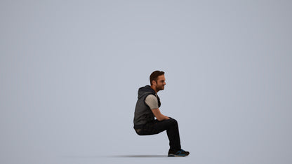 3D people model man casual sitting, scanned human for 3ds Max rendering, side view render