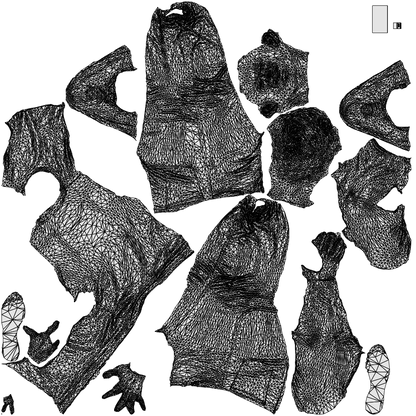 3D human model man casual standing, photogrammetry scanned person for archviz, wireframe top-down view