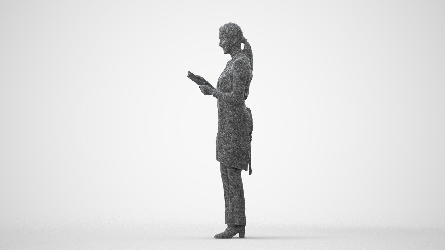 realistic 3D woman hospitality, scanned archviz people for Blender and 3ds Max, square thumbnail