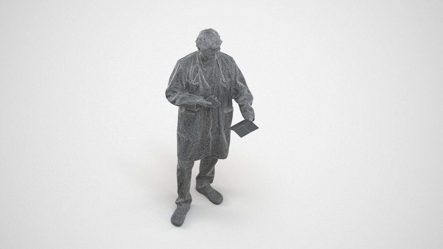 3D human model man medical, photogrammetry scanned person for archviz, wireframe three-quarter view