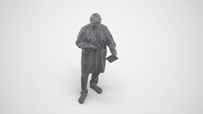3D human model man medical, photogrammetry scanned person for archviz, wireframe three-quarter view