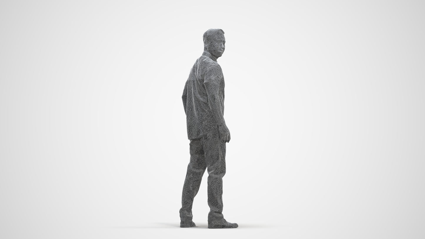 3D scanned man standing casual, photorealistic archviz people for Enscape and SketchUp, three-quarter front view render